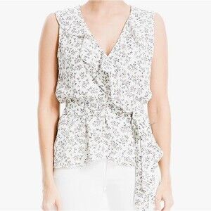 NWT Max Studio floral sleevless wrap ruffle blouse